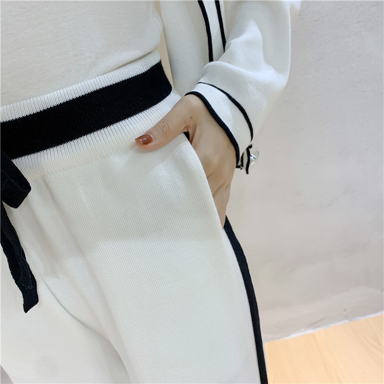 Women's fashion professional suit age-reducing temperament knit cardigan style wide leg pants two-piece set_voghion.com