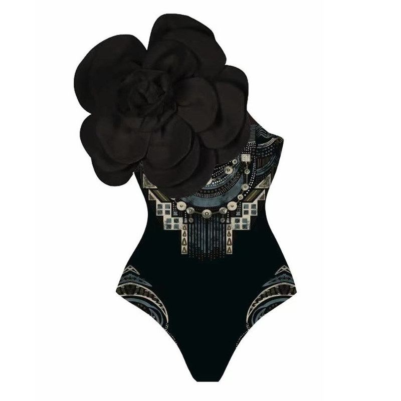 One Piece Swimsuit Female 3D Large Flower Decoration Print Swimsuit Suit Female Cross Border 2529_voghion.com