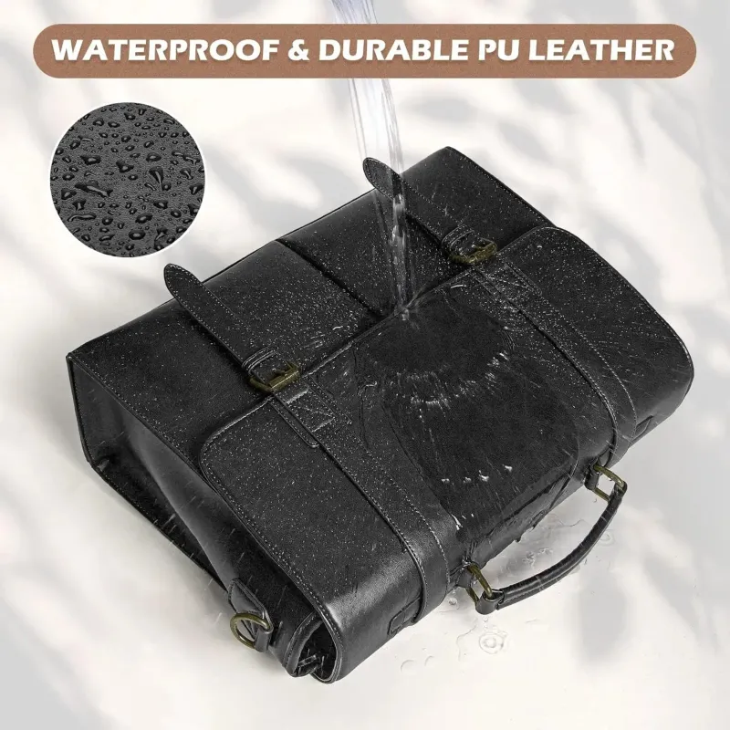 RAINSMORE Vintage Men Messenger Waterproof Leather Briefcase Laptop Large Capacity Satchel Business College Shoulder Bag_voghion.com