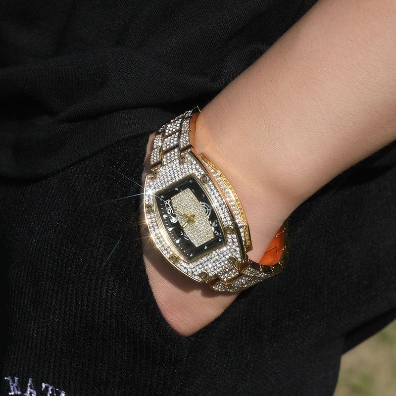 UrbanEdge Men's Hip-Hop Watch - Barrel-Shaped Case With Diamond Accents_voghion.com