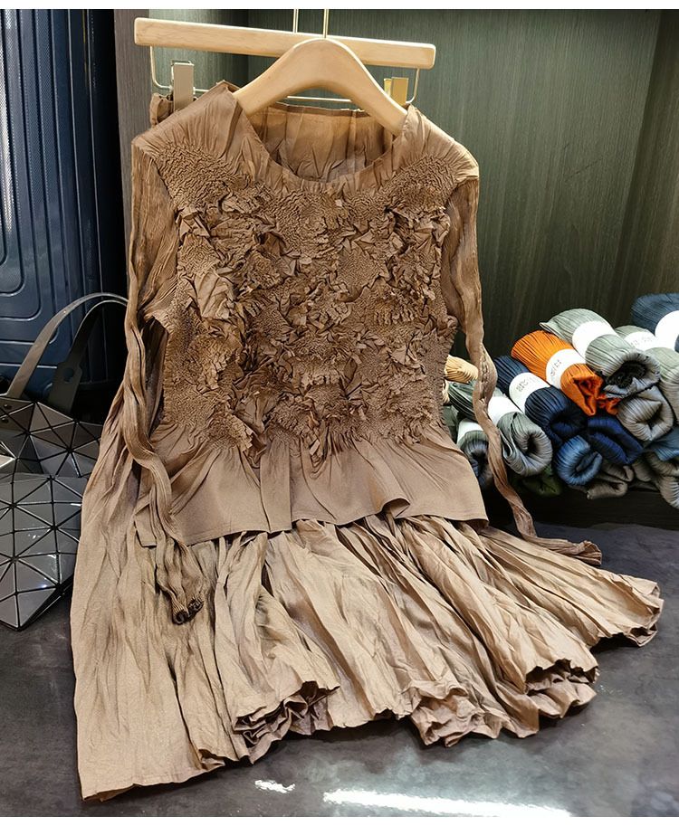 Vêtements pour femmes, jupe plissée à fleurs, haut de gamme, fait à la main, deux pièces, tempérament, mode, costume féminin, automne, nouveauté_voghion.com