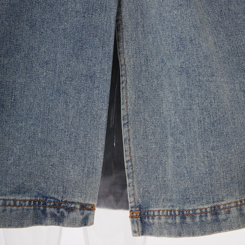 Damen-Jeans-Trenchcoat – Mittellange blaue Jacke mit taillenbetontem Revers (S/M/L/XL)_voghion.com