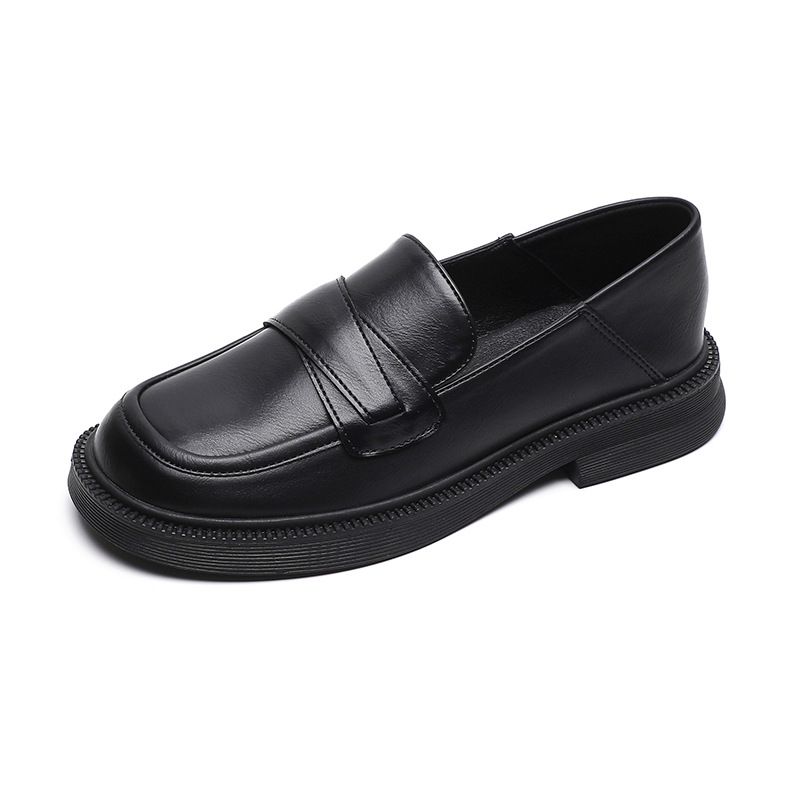 Plateau-Loafer für Damen mit einem Fuß, schwarze Retro-Schuhe aus kleinem Leder, dicker Absatz und weiche Sohle, Einzelschuhe für Damen_voghion.com