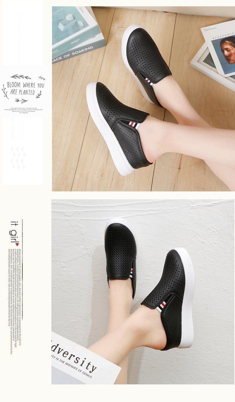 Four season commuting summer hollow out student s white shoes one foot stepping sloping heel thick soled lazy_voghion.com