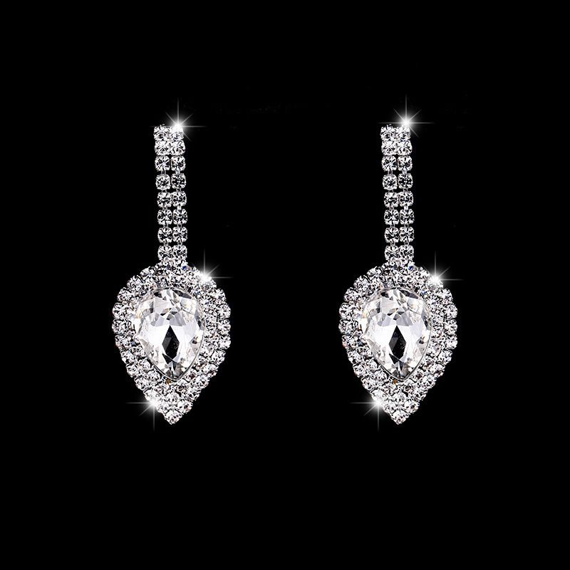 Set di gioielli da sposa - Collana con goccia di cristallo, orecchini e bracciale (argento sterling 925, design con nappe, collana da 45 cm)_voghion.com