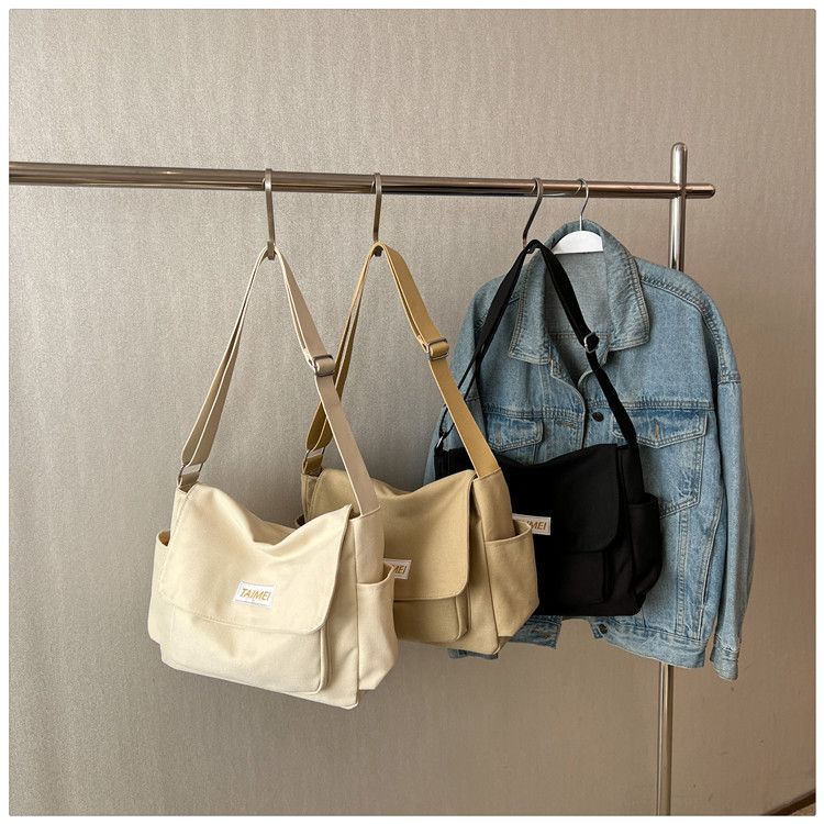 Canvas Solid Color Messenger Premium Sense Commuter Single Shoulder Crossbody Bag_voghion.com