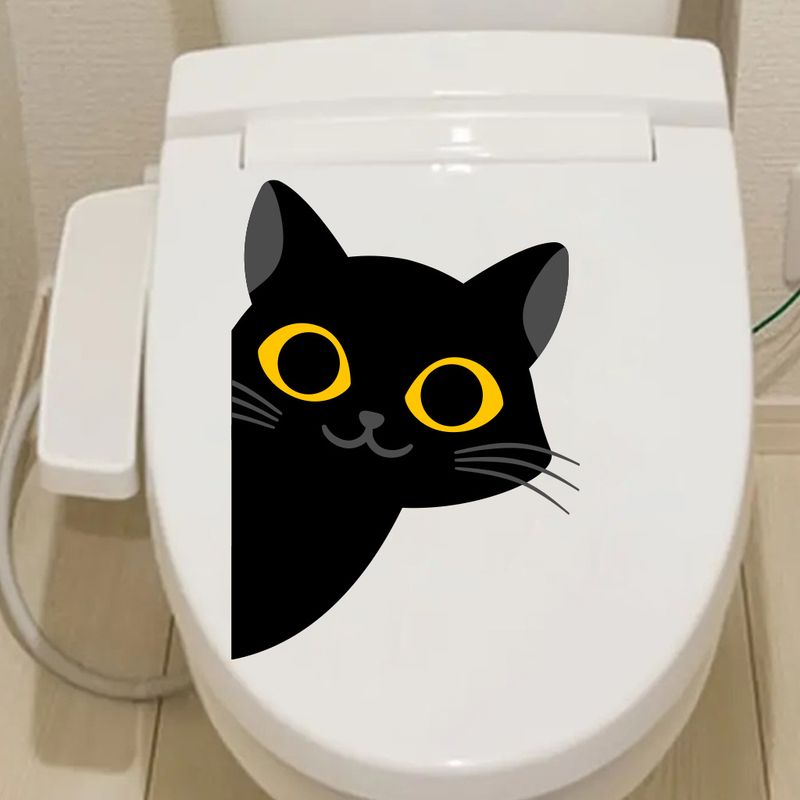 Schwarze Katze Cartoon Cover JS-N WC Dekoration Wandaufkleber_voghion.com