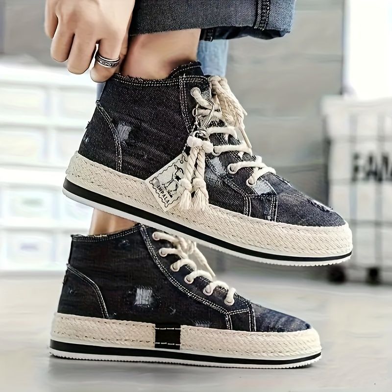 Mens Retro Canvas High Top Skateboard Shoes - Comfy Non-Slip Lace Up Sneakers with Breathable Upper Durable PVC Sole for_voghion.com