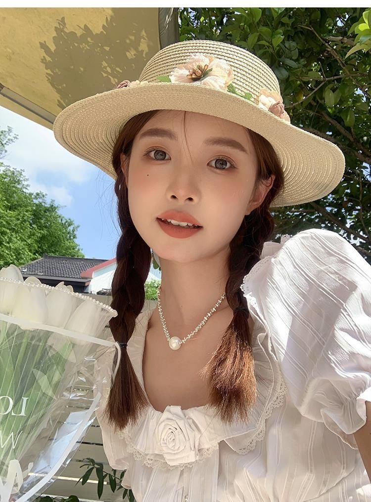 Cappello estivo con protezione solare, cappello da spiaggia, cappello di paglia intrecciato_voghion.com