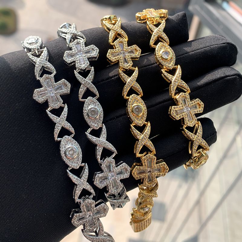 Collana con nodo incrociato e occhi in zircone, uomo e donna, hip hop, oro e argento_voghion.com
