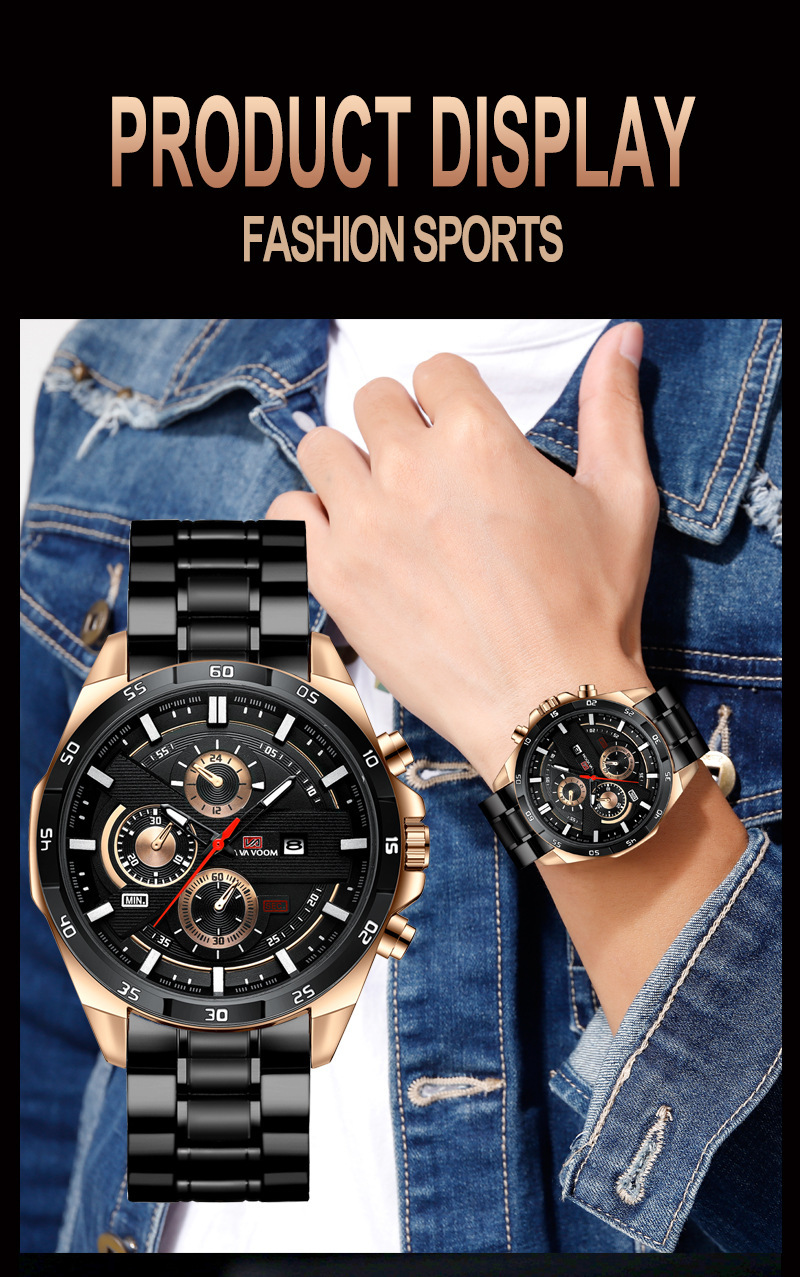 Men's Ryan Waterproof Stainless Steel Chain Quartz Watch Fashion Student Sports Business Casual Steel Band Watch_voghion.com