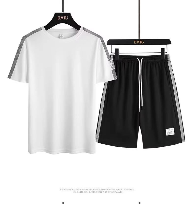 Ensemble deux pièces pour homme, t-shirt d'été à manches courtes et col rond, ample, avec short, tenue de sport décontractée_voghion.com