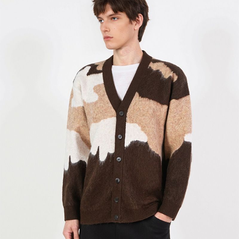 Cardigan da uomo con scollo a V - Pullover casual in morbida maglia con orlo a coste, vestibilità comoda e ampia per l'inverno (cachi, grigio)_voghion.com