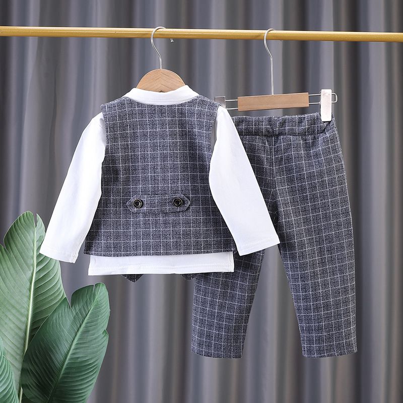 Babykleeder Kannerkostüm Weste Blummen Kand Dag Kariert Piano Moderator Optrëttskleed_voghion.com