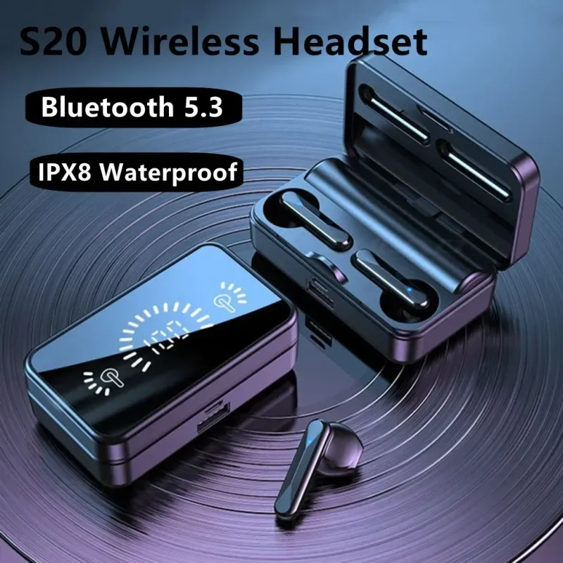 Écouteurs intra-auriculaires sans fil LED TWS, affichage S20, boîte de chargement, stéréo 9D, étanche, Bluetooth 3500, 5.1_voghion.com