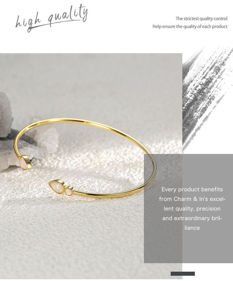 Messing vergoldet Bracelet fir Fraen Liicht Luxus Stil Inlaid Opal Ouverture Verstellbar Tréineform Bracelet_voghion.com