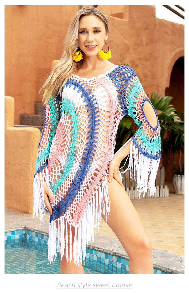 2025 Sommer Damen Handgehäkelter Hohlstrand-Sonnenschutz-Bikini-Badeanzug im europäischen Stil_voghion.com