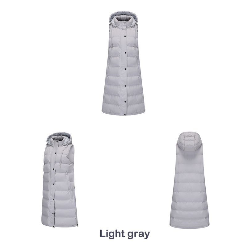 Women's Long Sleeveless Hooded Vest With Zip Front, Quilted Padded Jacket For Winter, Casual Outerwear In Solid Colors_voghion.com