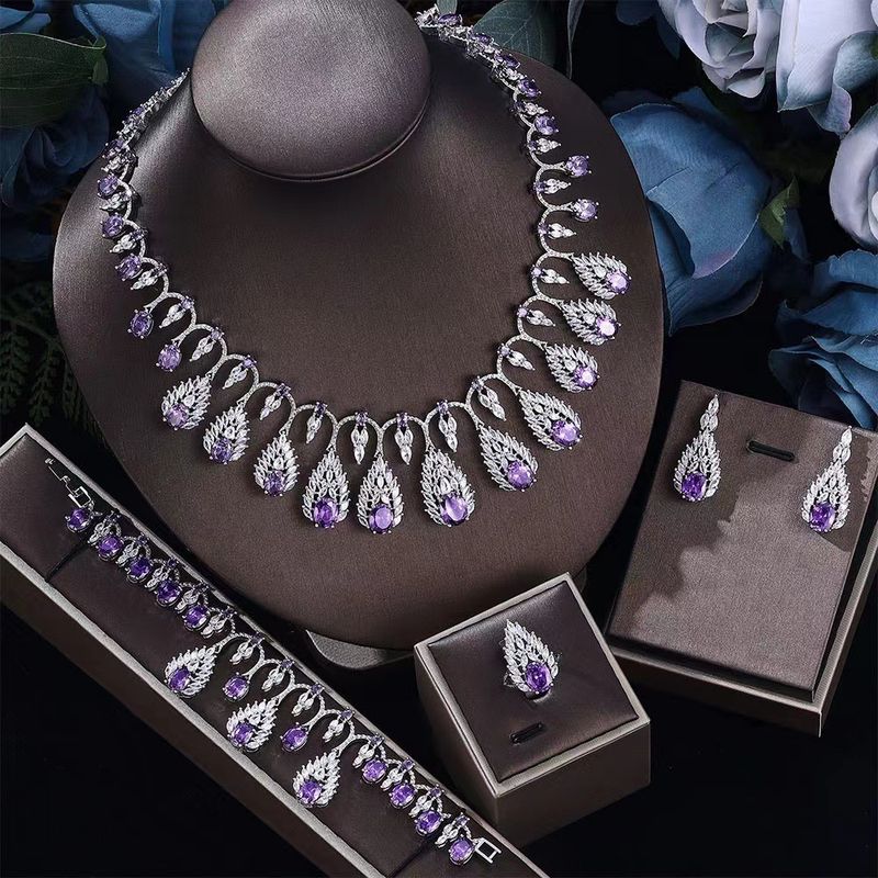 Hot Selling Fashion, Light Luxury, Dazzling, Full Diamond Shaped, Colorful Zircon Dinner Dress Set, Necklace, Earrings_voghion.com