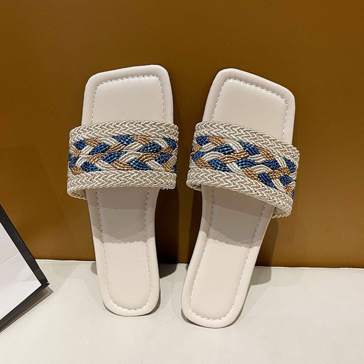 Sandali in stile etnico da pescatore da donna da indossare in estate, taglia 41-43, grande tessuto in erba che assorbe il sudore con fondo piatto_voghion.com