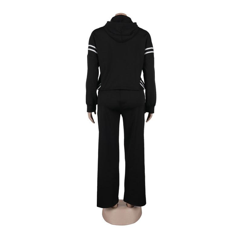 Damenbekleidung Zweiteiliges Set mit Kapuzenpullover mit Bandnähten_voghion.com