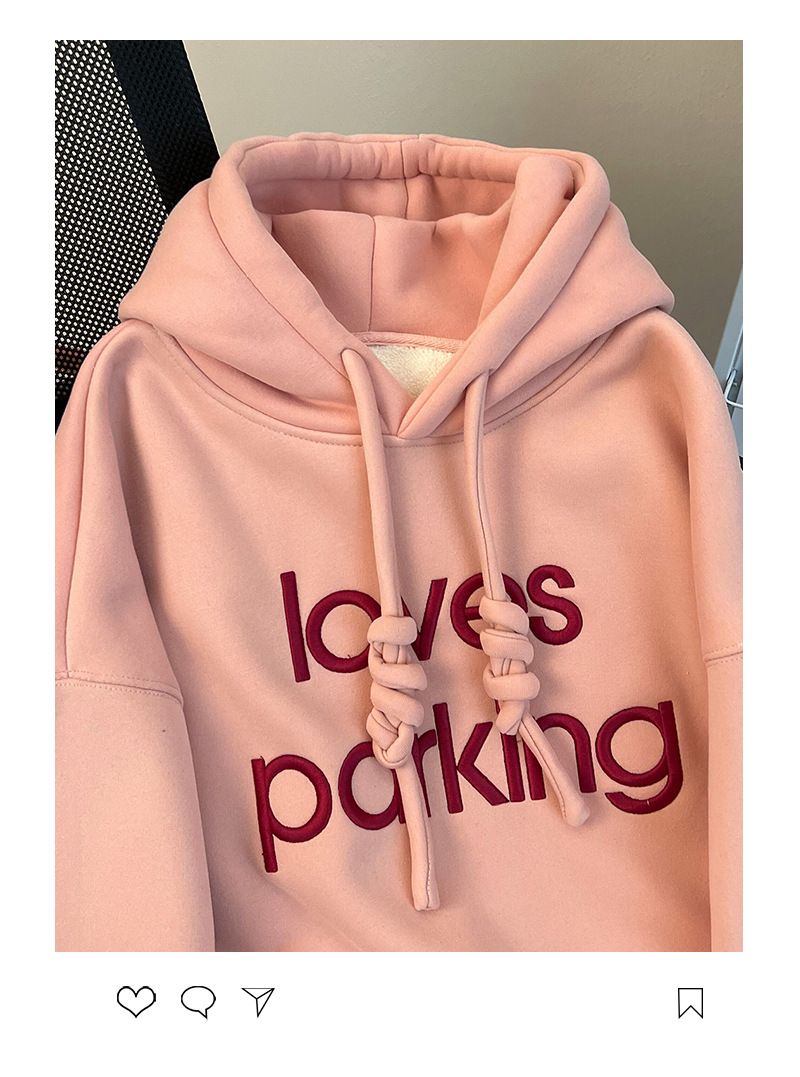 Women's Clothing plush sweatshirt with embroidered flowers for autumn and winter warm tops, thickened and loose large size women's hooded sweatshirt_voghion.com