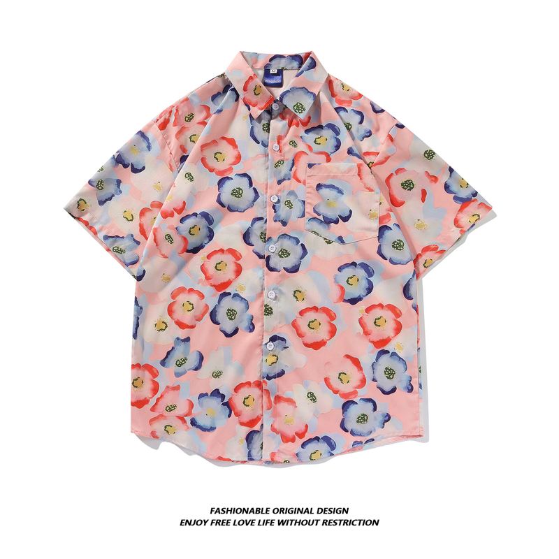 Tie-Dye Herren Kurz Sommer Dünn High-End Cool Fünfviertel Ärmel Shirt Lose Jacke Trendy_voghion.com