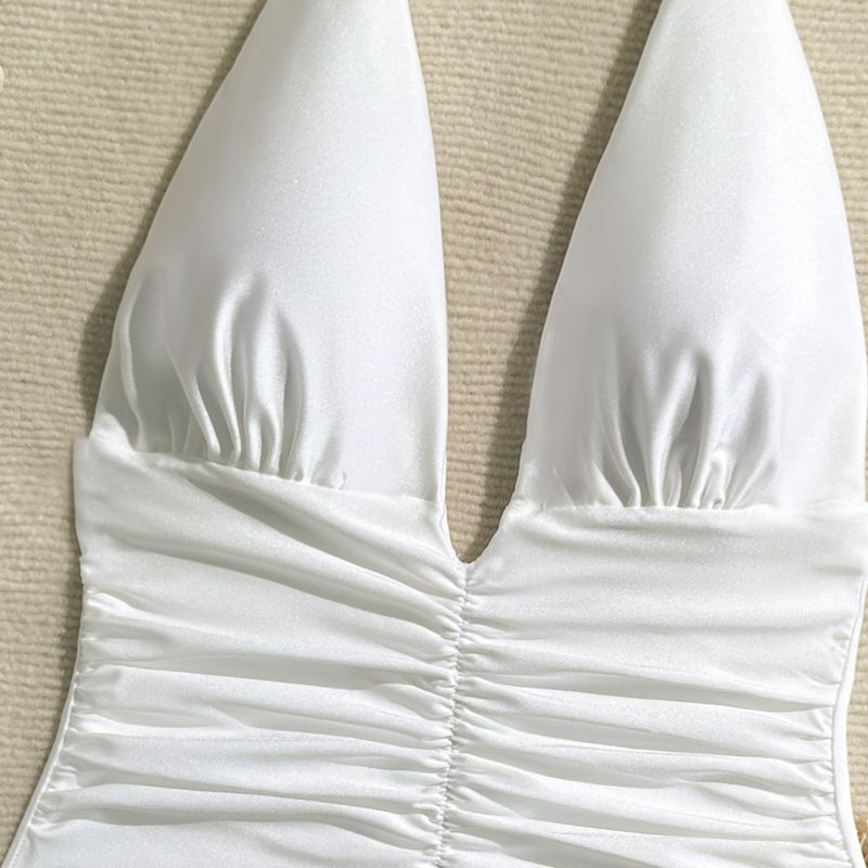 Maillot de bain une pièce en nylon brillant pour femme, décolleté en V profond, bikini_voghion.com