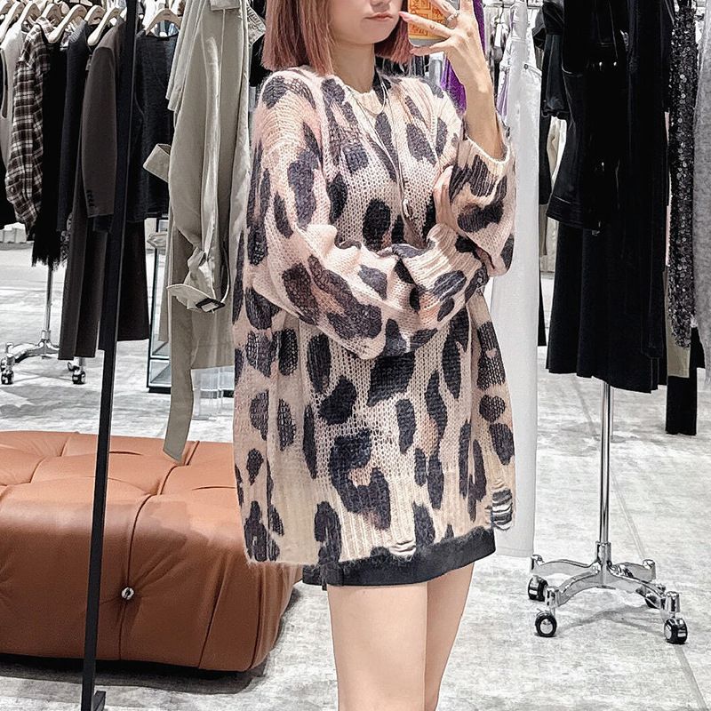 Pull tricoté en mohair à imprimé léopard pour femme, style Qin Lan, collection automne 2025, MBE3SWT053_voghion.com