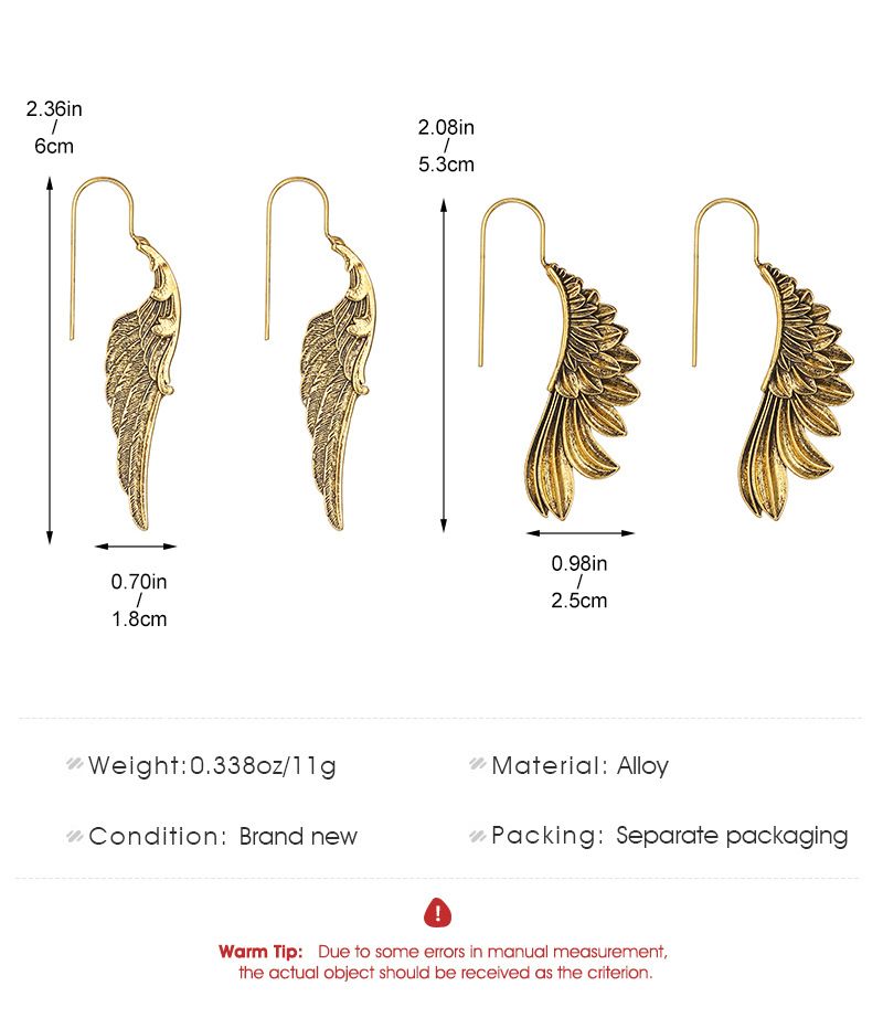 Retro Angel Wings øreringe til kvinder i overdrevet stil med udskåret tekstur og fjerkrog i legering_voghion.com
