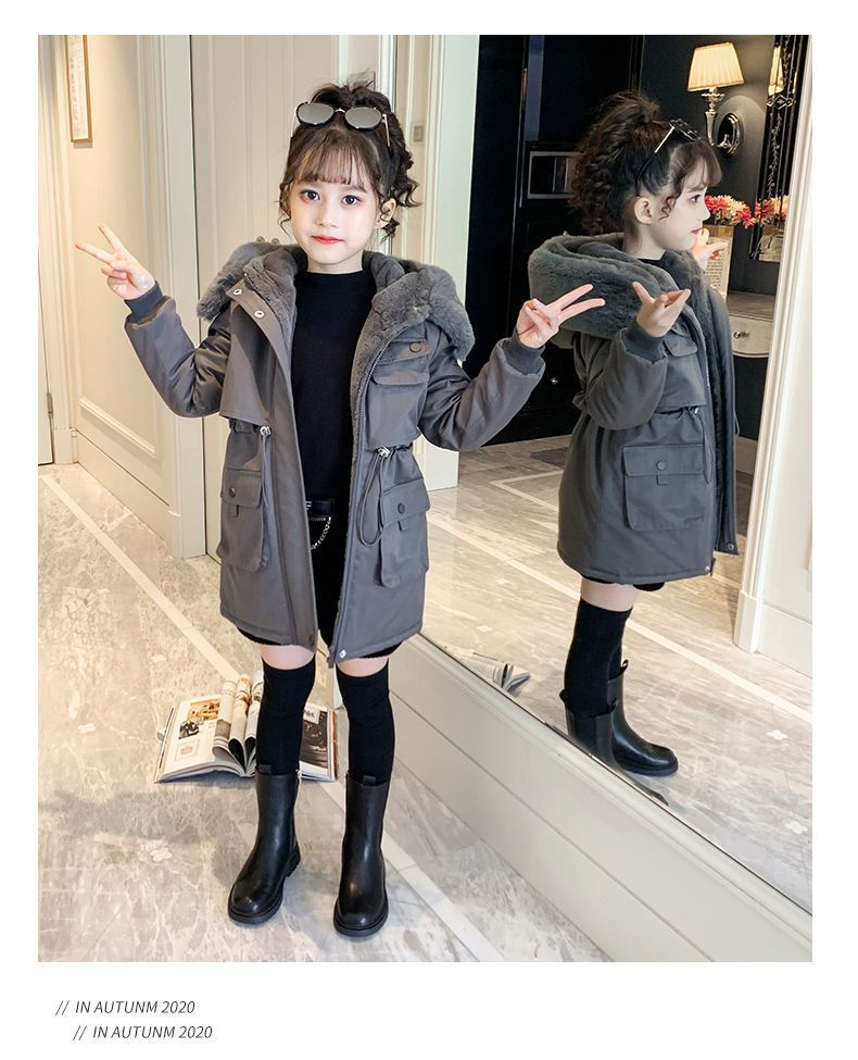 Kinderkleidung Neue stilvolle Plus Samtverdickte Parka-Mädchen-Baumwollmantel für große Kinder_voghion.com
