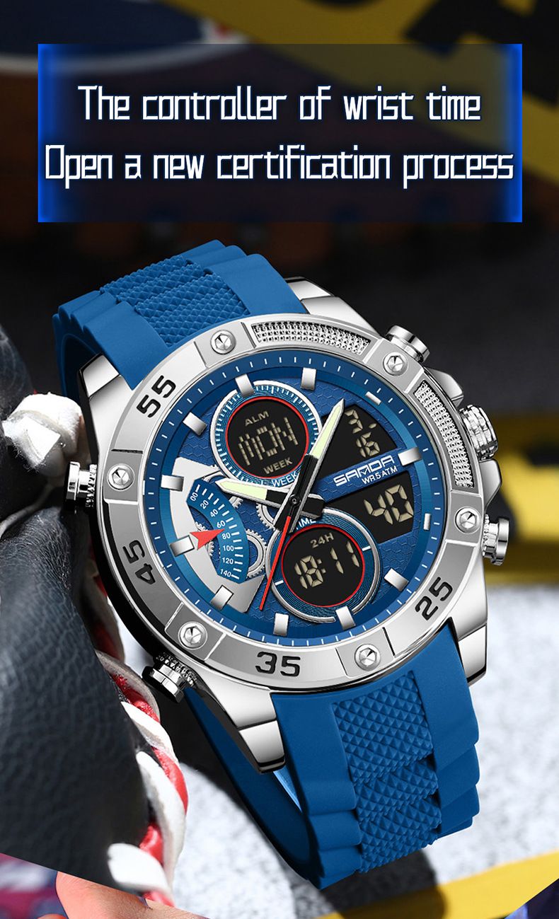 Digital Analog Sports Watch Silicone Strap, Dual Display, Alarm, Waterproof, Stopwatch, Countdown, Backlight For Swimming, Running, Outdoor Activities_voghion.com