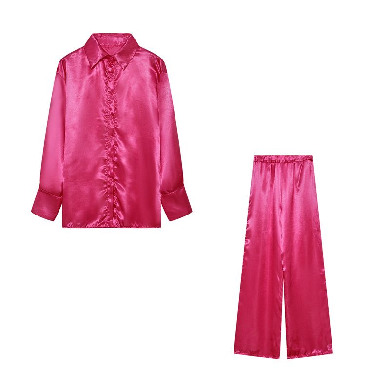 Completo casual alla moda in raso da donna - Elegante abito ampio a maniche lunghe per l'uso quotidiano Abbigliamento da donna_voghion.com
