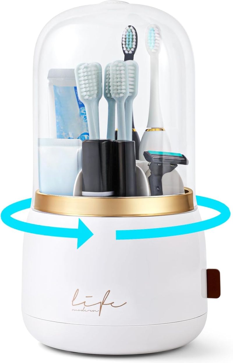 Rotating 7-Slot Toothbrush Holder With Drain - Electric Brush Storage_voghion.com
