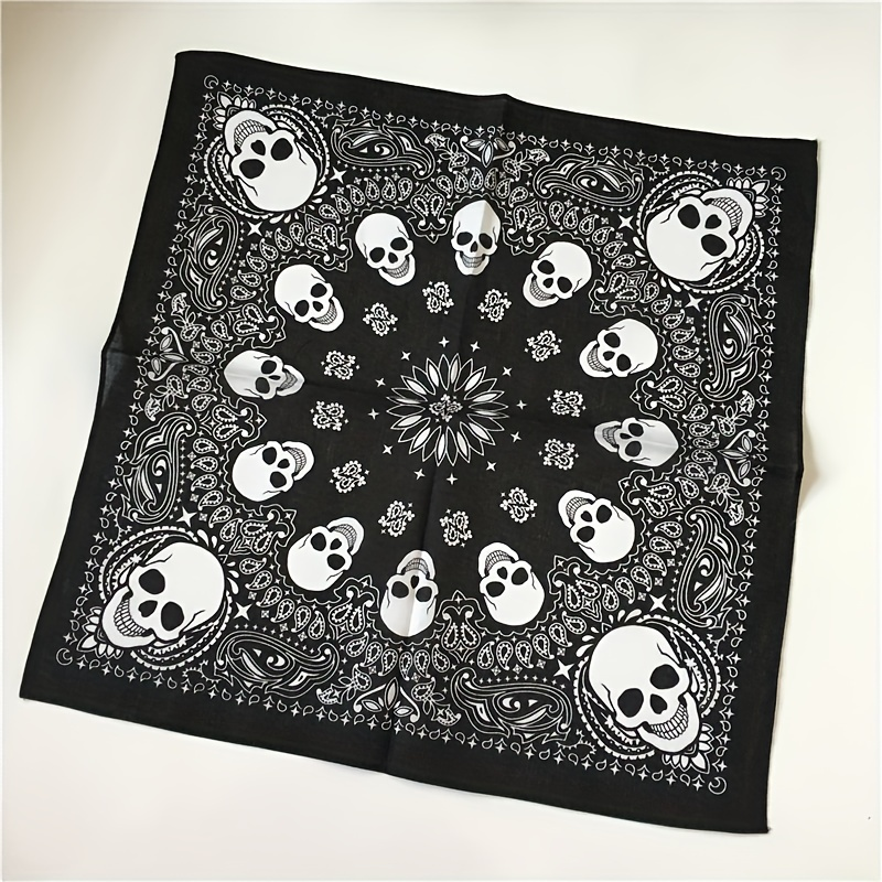 Hip Hop Skull Print Bandana Vintage Square Sall Peakatted Põhjuslik kaelarät Naistele Meestele_voghion.com