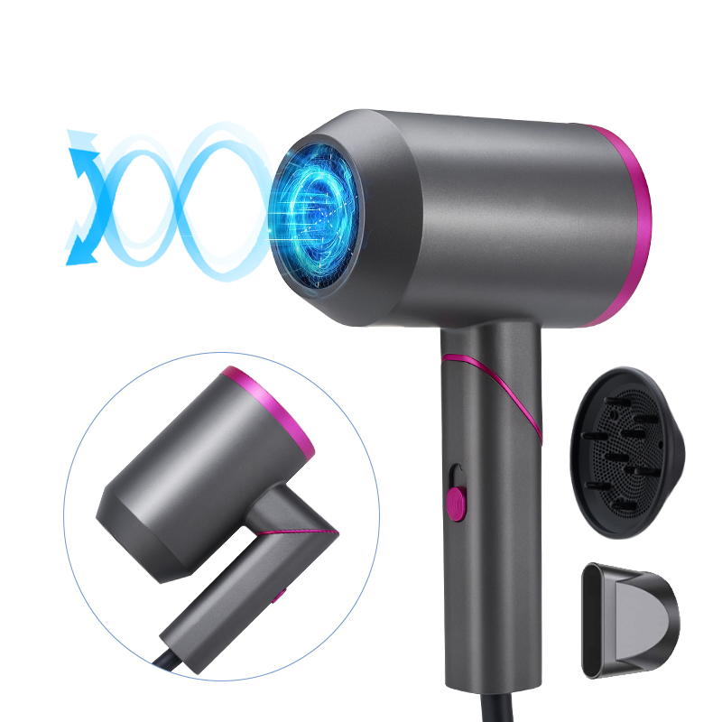 Secador de cabelo dobrável para salão de viagem, luz azul de superpotência profissional personalizada 2000W com 2 difusores_voghion.com