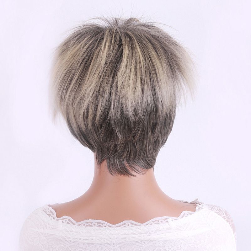 Extension per capelli, parrucche per donne, moda, capelli corti, biondo chiaro, riga laterale, capelli corti e lisci, parrucca in fibra chimica, copricapo_voghion.com