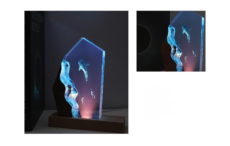 Piccola decorazione in resina per oceano, luce notturna per sub, lampada in legno per esplorazione delle profondità marine, regalo di Natale_voghion.com