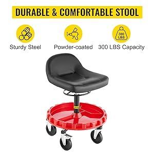 VEVOR Shop Stool, 300 LBS Rolling Garage Stool, 18' To 23' Adjustable Height Mobile Rolling Gear Seat, Round Tray Garage Pneumatic Stool, All-Terrain 5\" Casters With Two Brakes Mechanic Seat_voghion.com