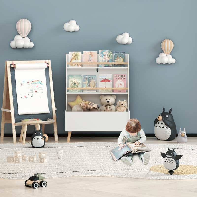 Kids Bookshelf, Book And Magazine Rack, Book Organizer, Toy Storage Cabinet Organizer, White_voghion.com