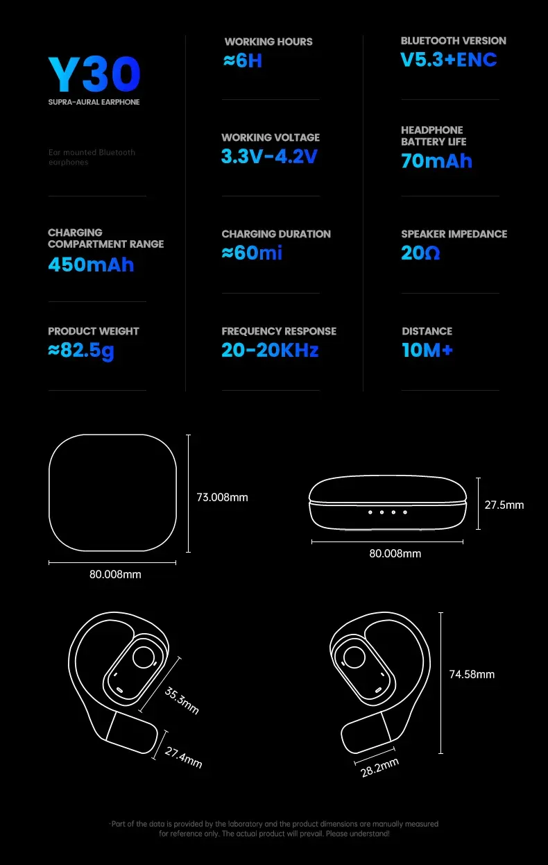 Open Ear Headphones Wireless Bluetooth 5.3 Earbuds With Earhooks Touch Control Clear Talk Deep Bass Driver Sports OWS_voghion.com