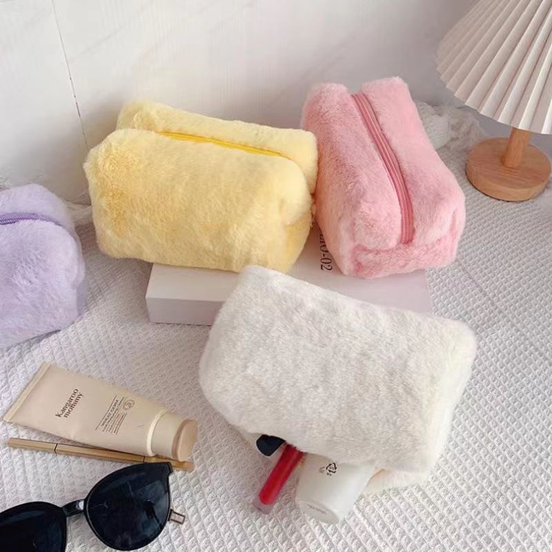 Plush Cosmetic Bag Macaron Color Sweet Large Capacity Storage Bag High Color Value Bag_voghion.com