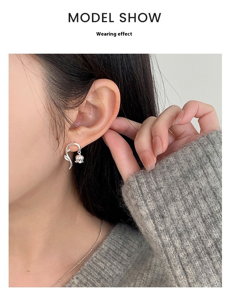 Boucles d'oreilles Tiqi S en argent pur, élégantes, style cloche, orchidée, légères, luxueuses, haut de gamme, pour femme, été_voghion.com