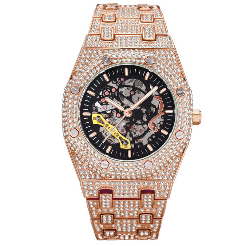 MISSFOX Full Diamond Hollow mechanische wasserdichte Herrenuhr aus leuchtendem Edelstahl_voghion.com