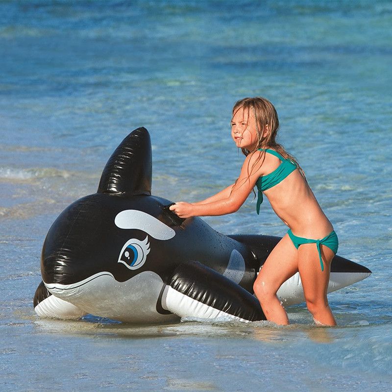 Inflatable Black Dolphin Large Whale Pool Ride-On Toy For Children And Adults Swimming Ring Water Float_voghion.com