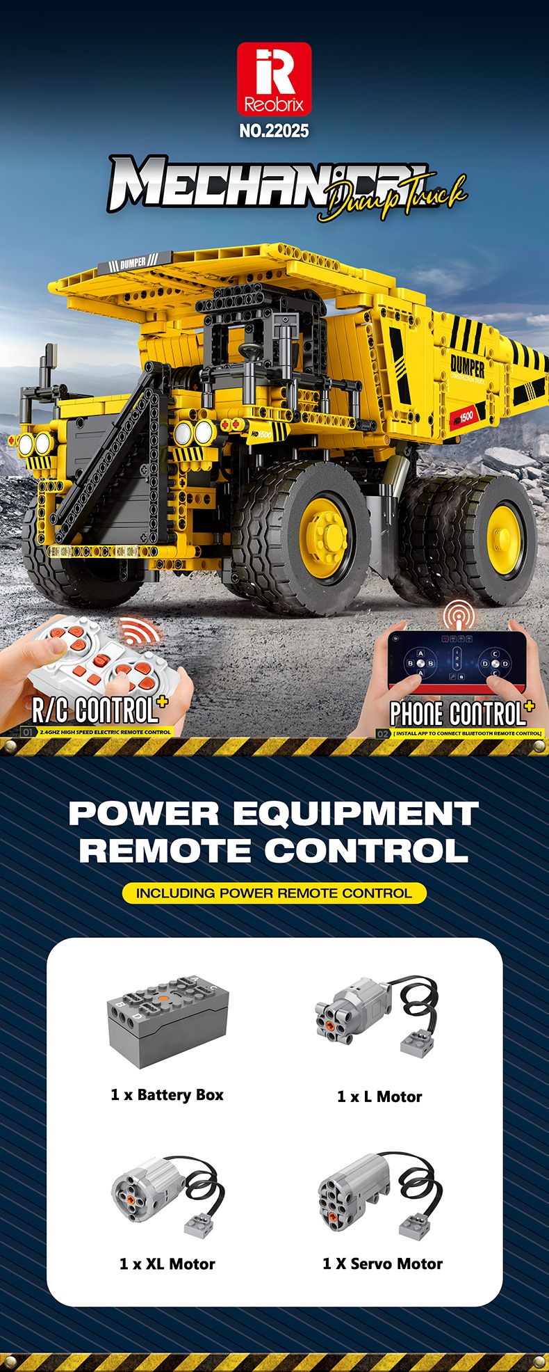 Cross Border Reobrix22025 Technology Building Block Engineering Mining Dump Truck Model Puzzle Assembly Remote Control Toy_voghion.com