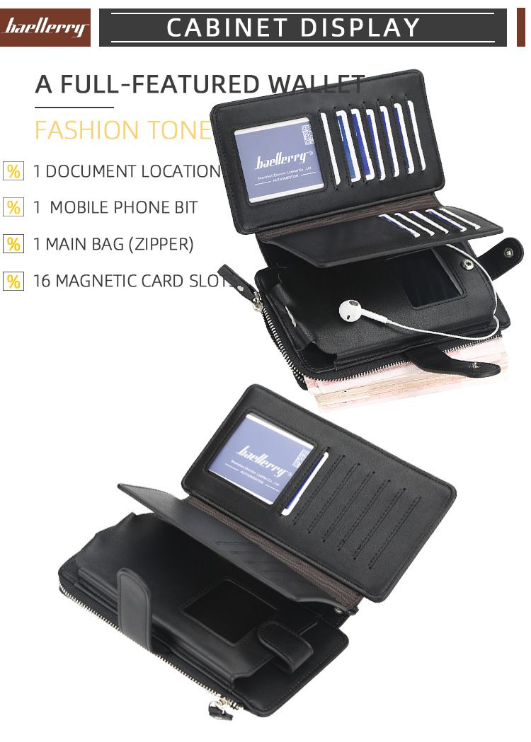 Portafoglio Baellerry da uomo, lungo, multifunzionale, borsa per cellulare, retrò, con cerniera, fibbia, all'ingrosso_voghion.com