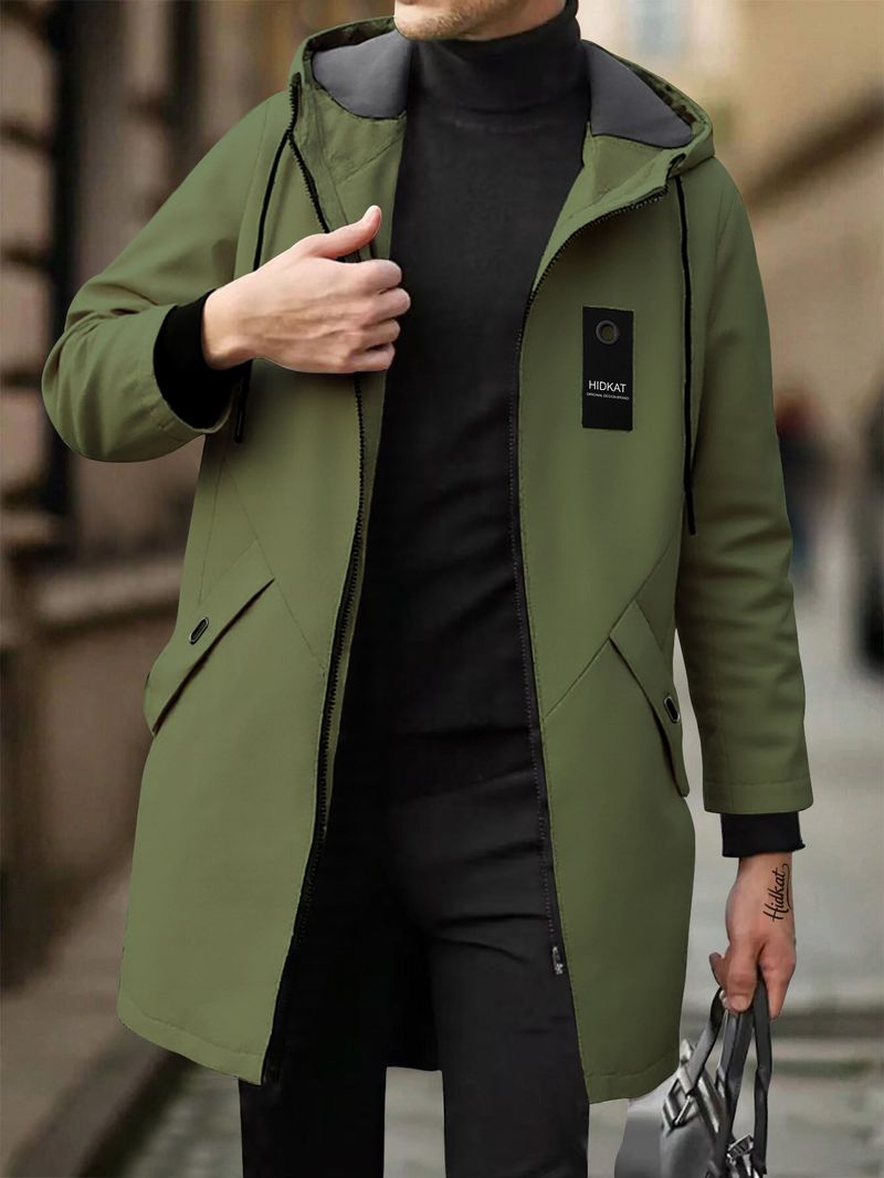 Men's Slim-Fit Trench Coat – Lightweight Polyester Jacket With Hood For Business Casual_voghion.com