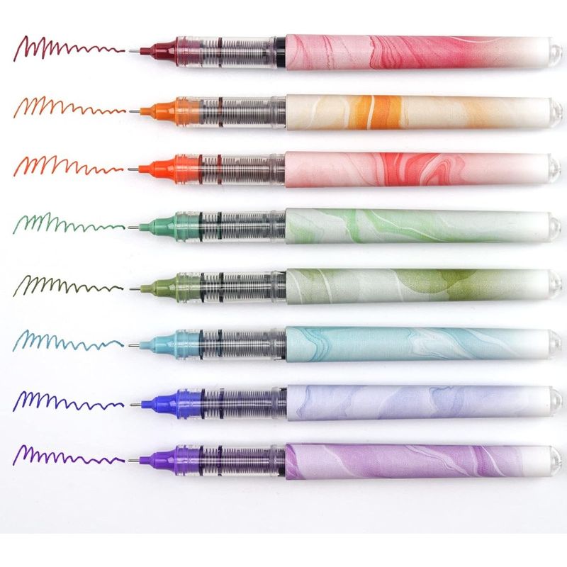 Liquid Ink Rollerball Pens: Multi Colored 0.5mm Extra Fine Point Tip Rolling Roller Ball Pen 8ct Assorted Colors For Journaling_voghion.com