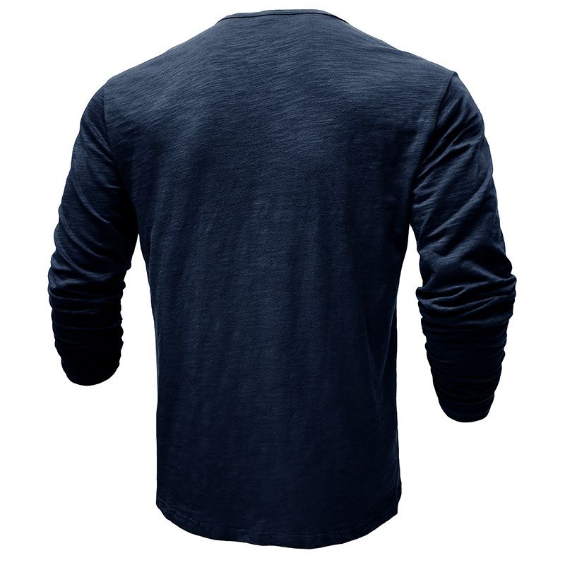 2025 Langarm Herren Top Frühling Herbst Bambus Baumwolle Einfarbig Knopf Henley Shirt Männer_voghion.com